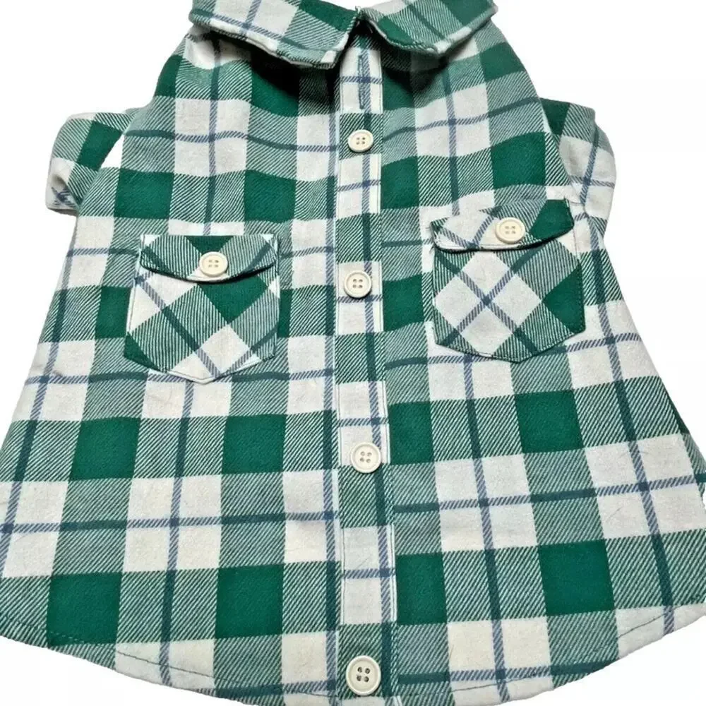 Top Paw Green and Blue Shacket Plaid Dog Shirt - XS